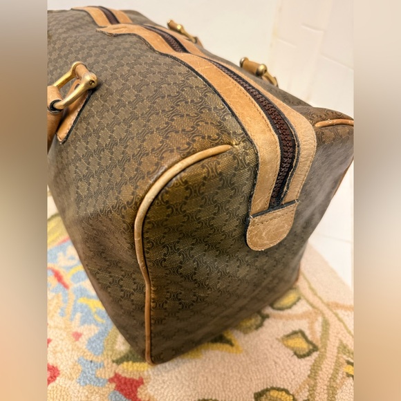 Vintage CELINE Macadam Top Handle 24 H Travel Bag Boston - Brown Printed Canvas - Picture 8 of 16